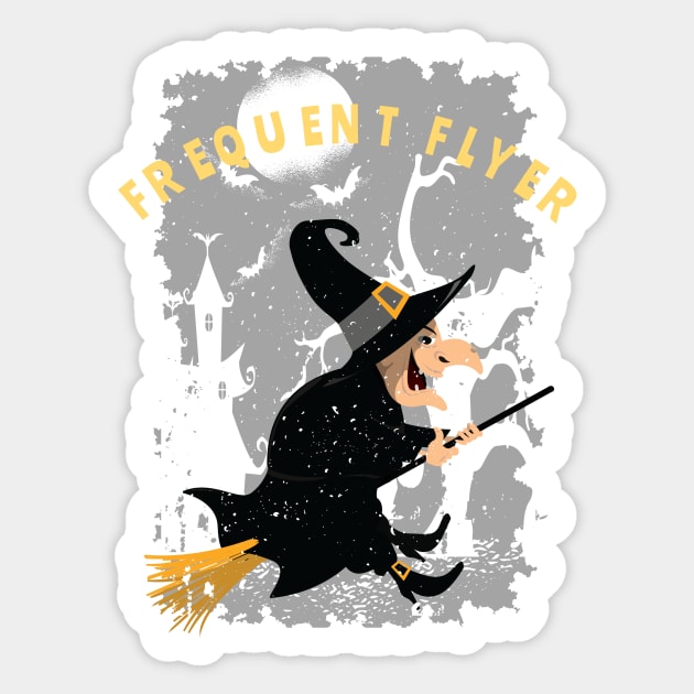 Funny Frequent Flyer Halloween Witch T-Shirt Sticker by gillys